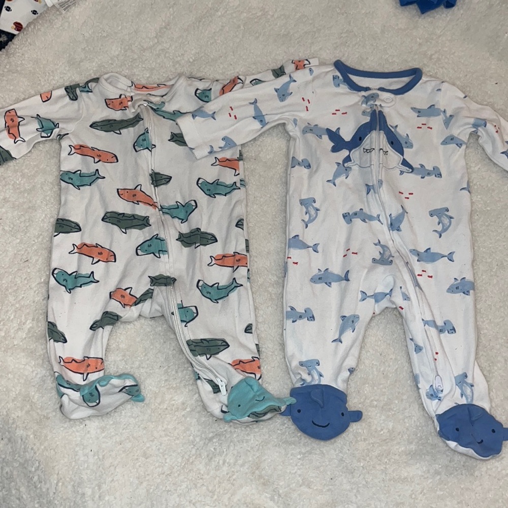 Two 3 month zipper up footies